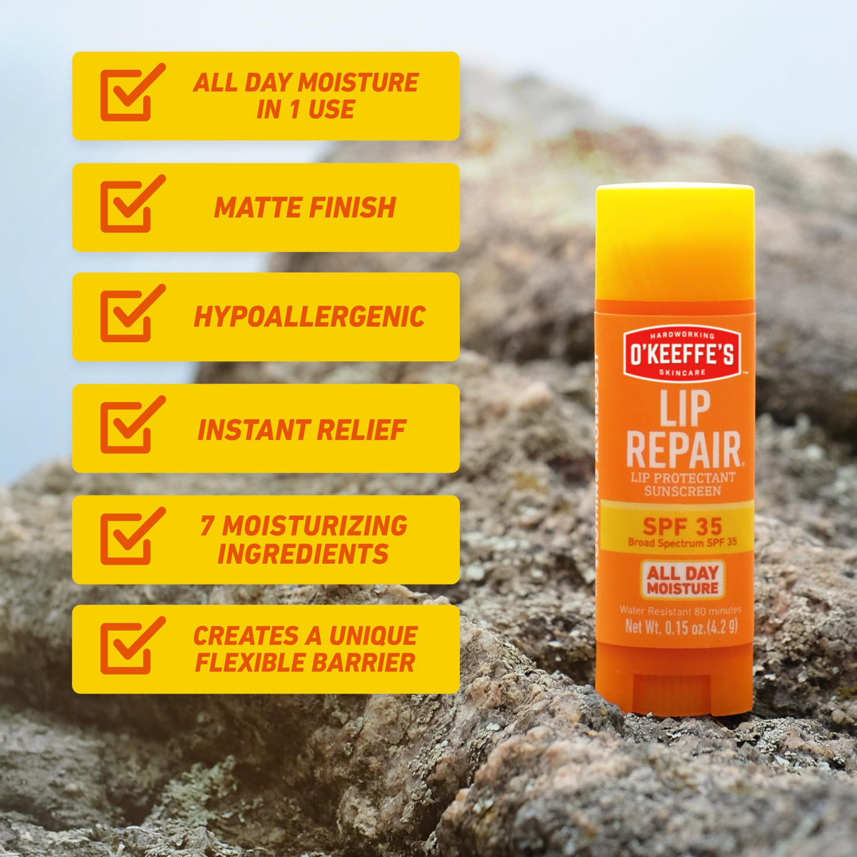 O'Keeffe's Lip Repair SPF 35 Balm with summer accessories