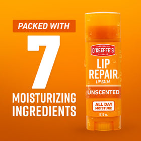 O'Keeffe's Lip Repair Unscented Balm Stick on a table