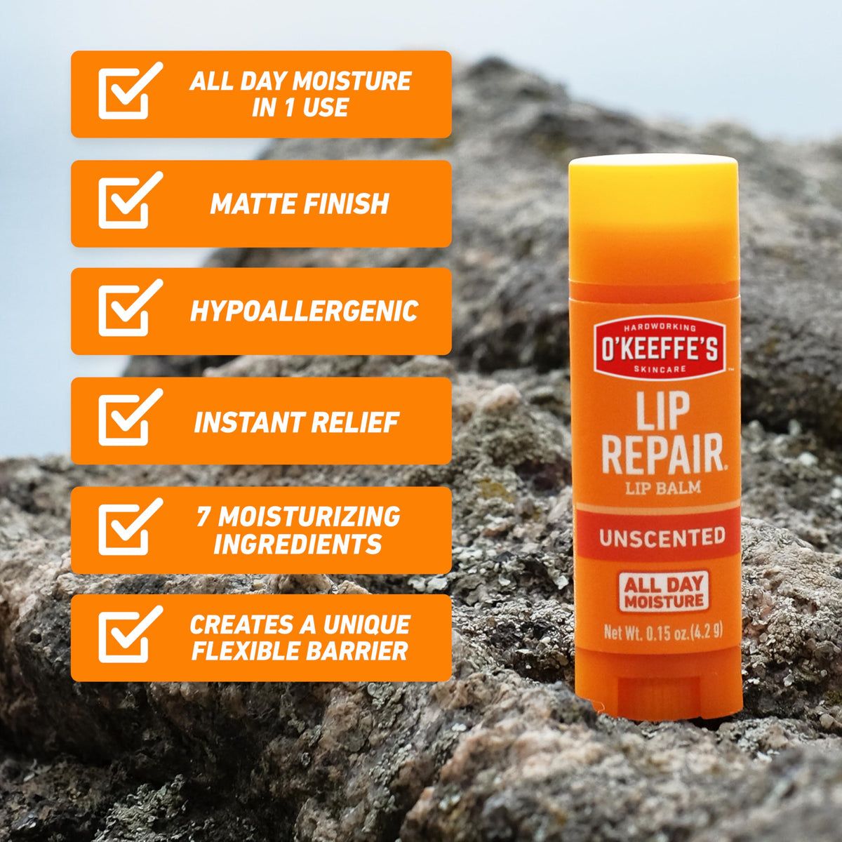 O'Keeffe's Lip Repair Unscented Balm Stick opened