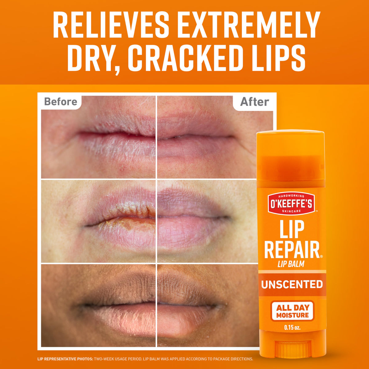 O'Keeffe's Lip Repair Unscented Balm Stick side view