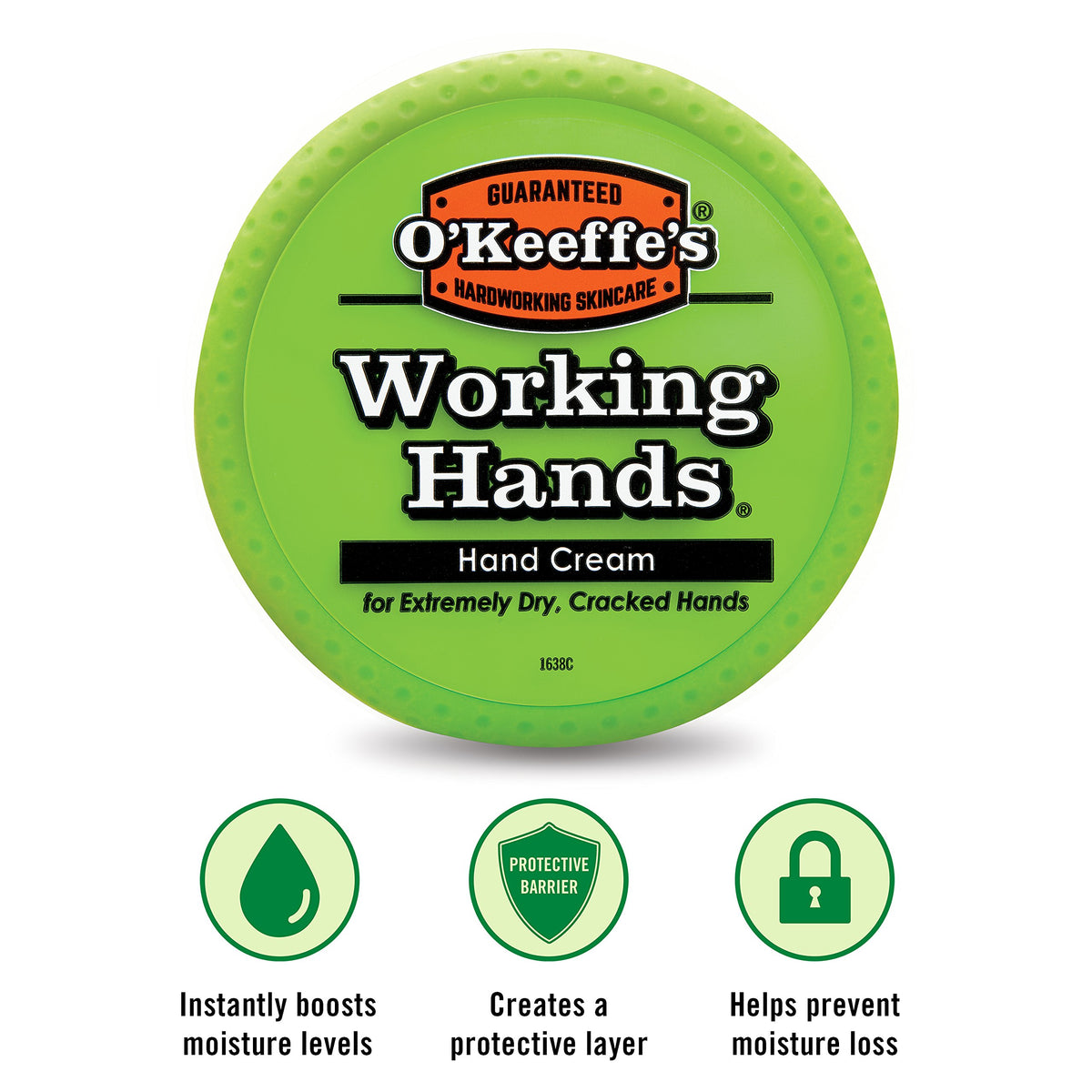 O'Keeffe's Working Hands Hand Cream jar on a wooden table
