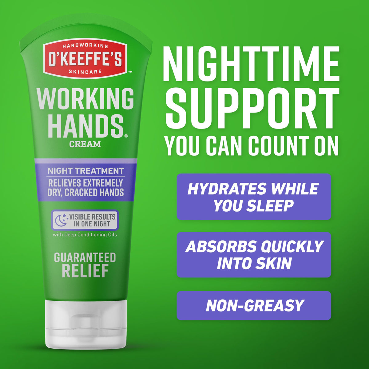 O'Keeffe's Working Hands Night hand cream packaging with lavender