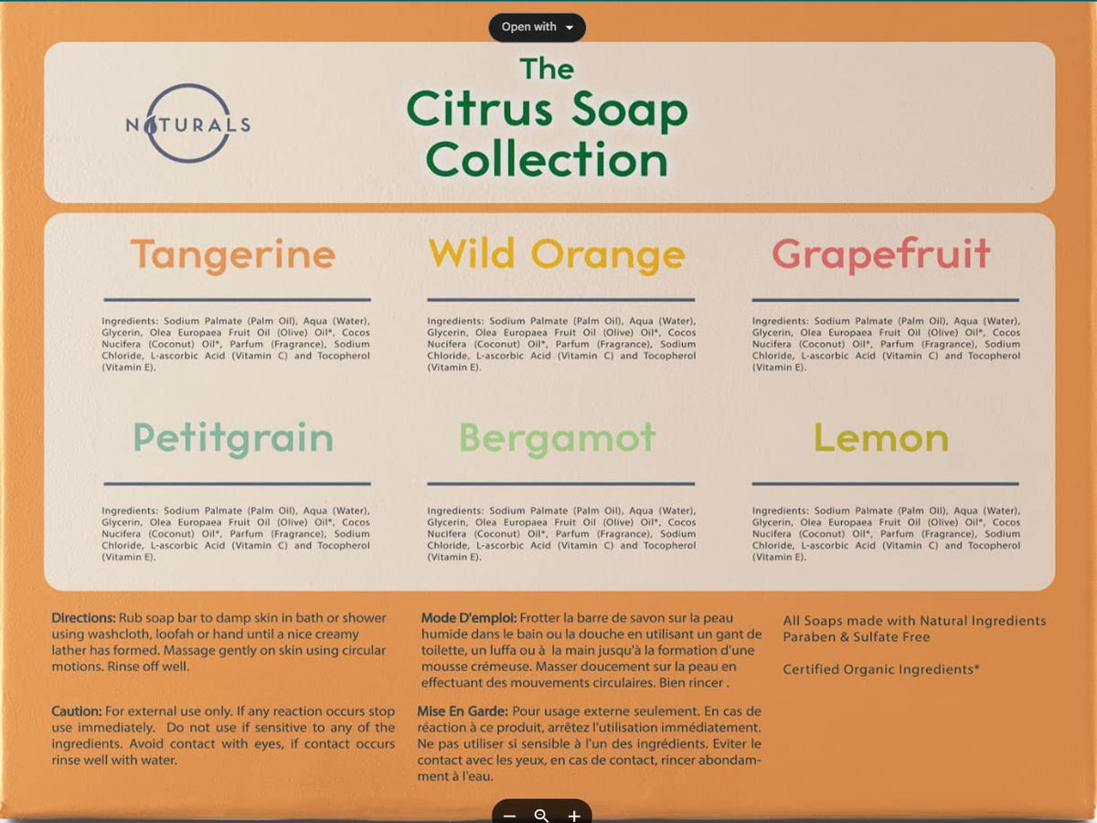 O NATURALS Citrus Soap Bar 6 Pack packaging
