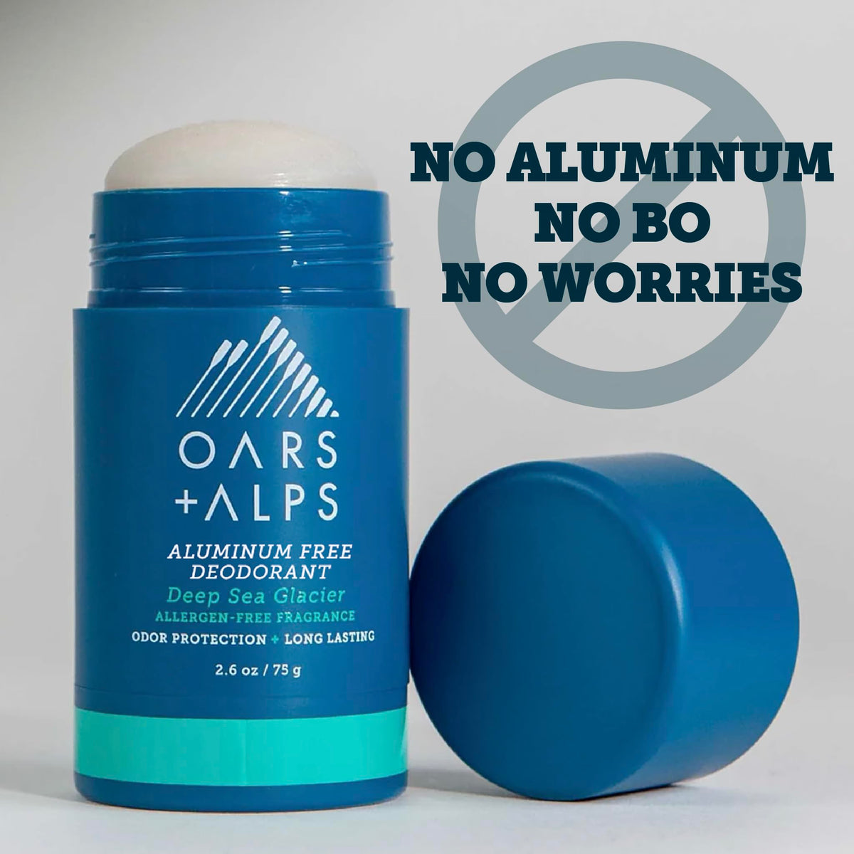 Oars + Alps Aluminium Free Men's Deodorant on a bathroom shelf