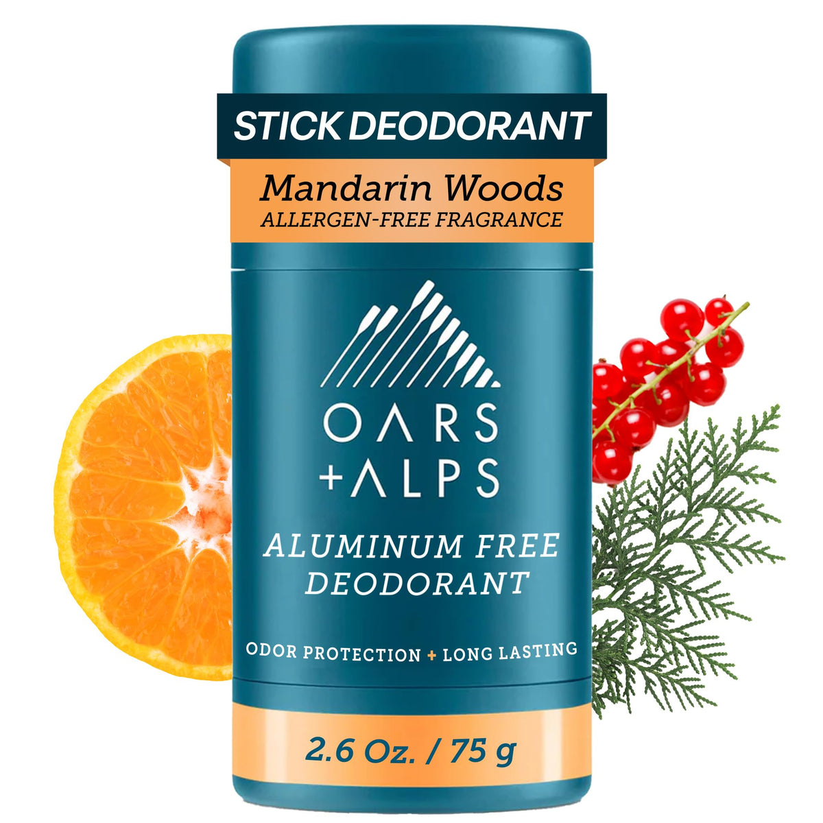 Oars + Alps Men's Deodorant 2.6oz front view with clear tube