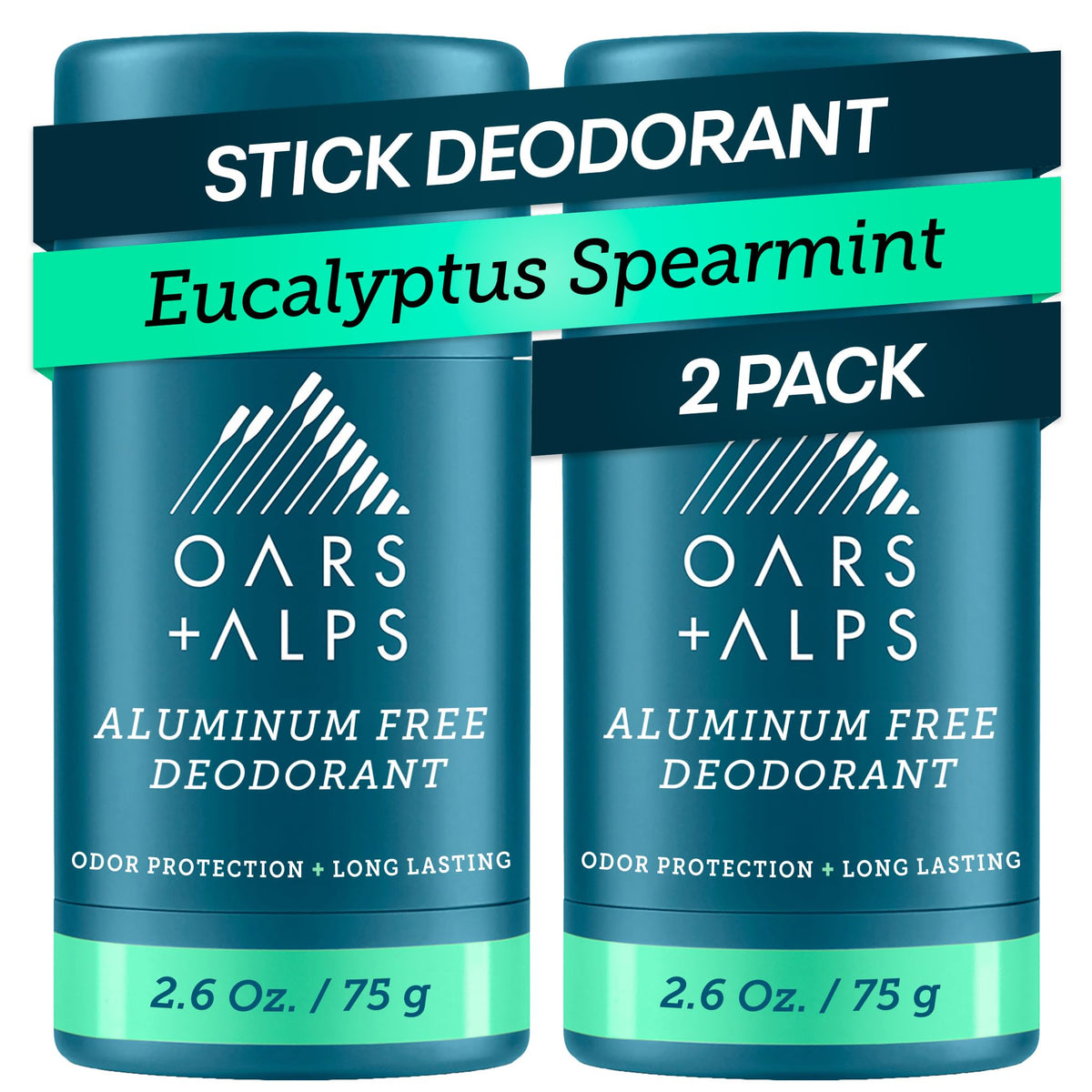 Oars + Alps Men's Deodorant 2-pack front view, Eucalyptus Spearmint scent
