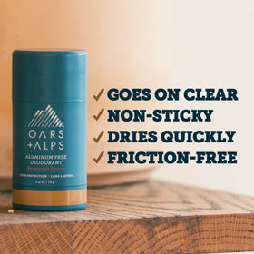 Oars + Alps Men's Deodorant 3-pack displayed with a natural background