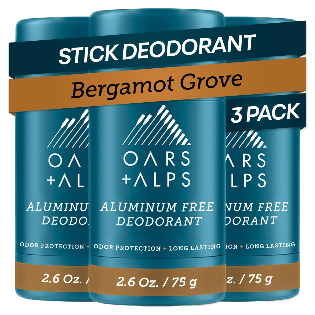 Oars + Alps Men's Deodorant 3-pack front view with clear tubes