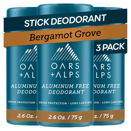 Oars + Alps Men's Deodorant 3-pack front view with clear tubes