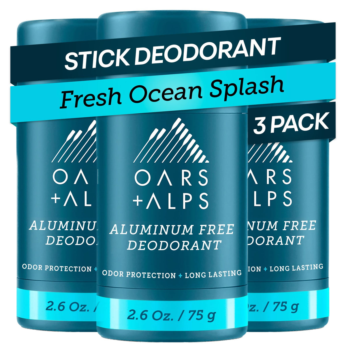Oars + Alps Men's Deodorant 3pk front view with clear packaging