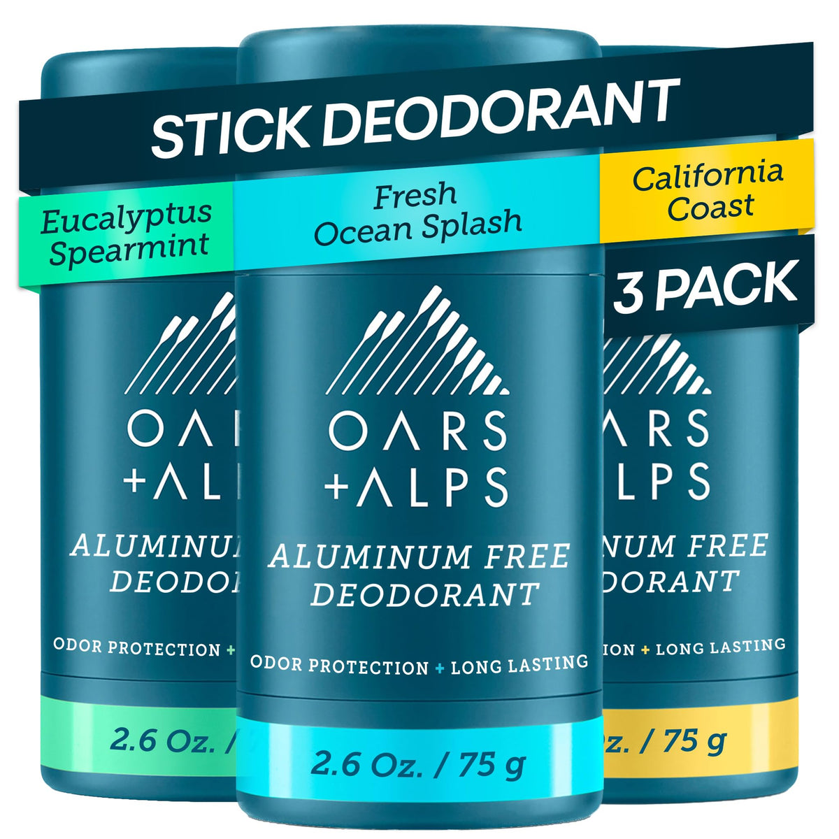 Oars + Alps Men's Deodorant Variety Pack front view with three sticks