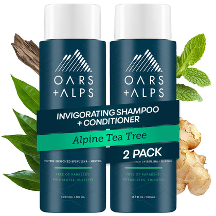 Oars + Alps Shampoo and Conditioner Set front view with Alpine Tea Tree scent