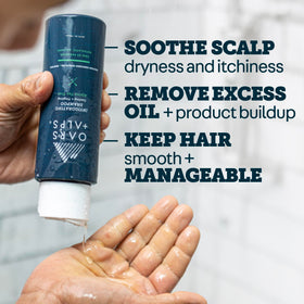 Oars + Alps Shampoo bottle side view showing ingredients