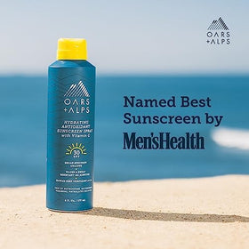 Oars + Alps SPF 30 Body Sunscreen Spray side view showing spray nozzle