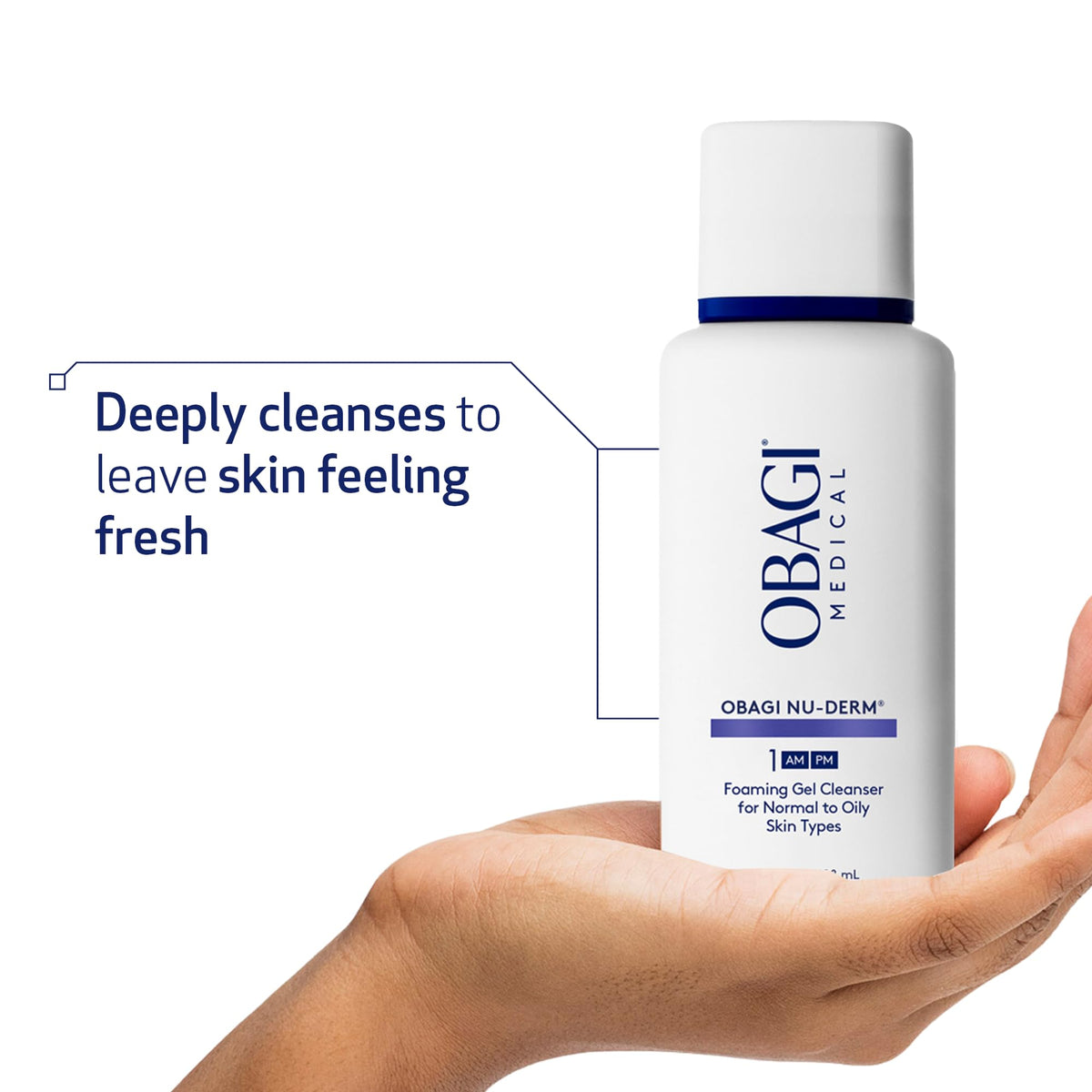 Obagi Nu-Derm Foaming Gel in a bathroom setting