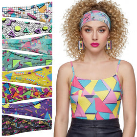 obeoby 8 pack 80s neon print headbands assorted styles front view