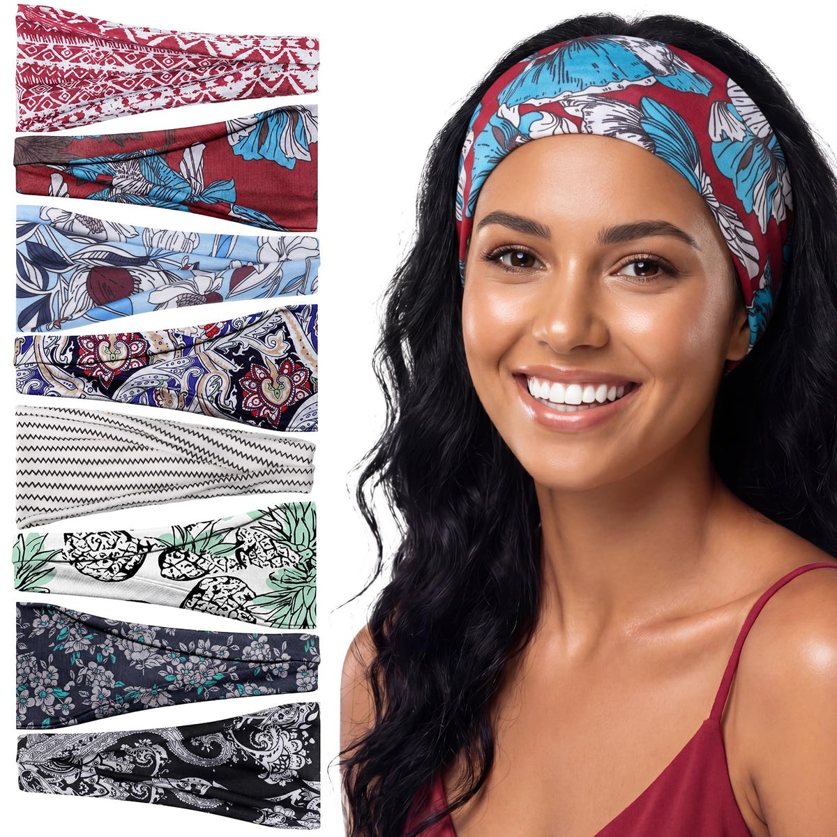 obeoby 8 Pack Boho Headbands assorted colours front view