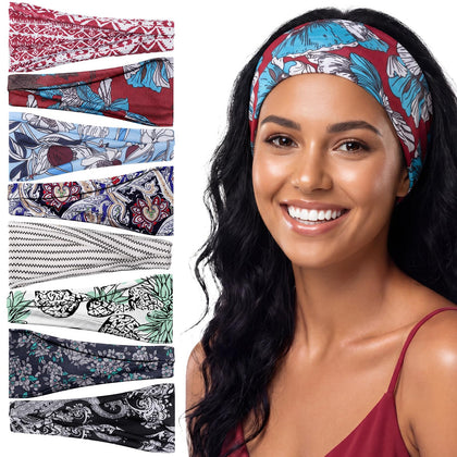 obeoby 8 Pack Boho Headbands assorted colours front view