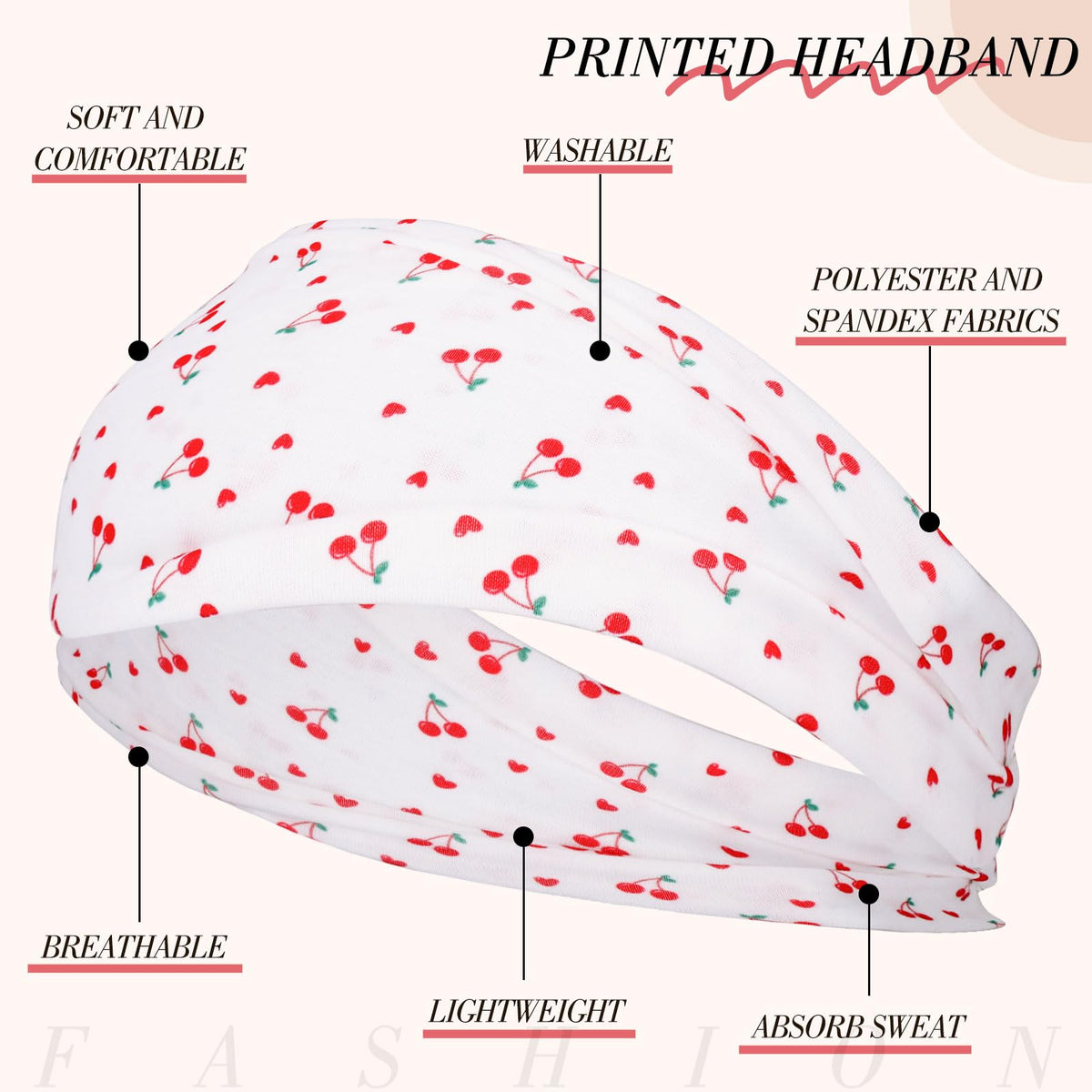 obeoby 8 Pack Cherry Headbands various prints including hearts and stripes