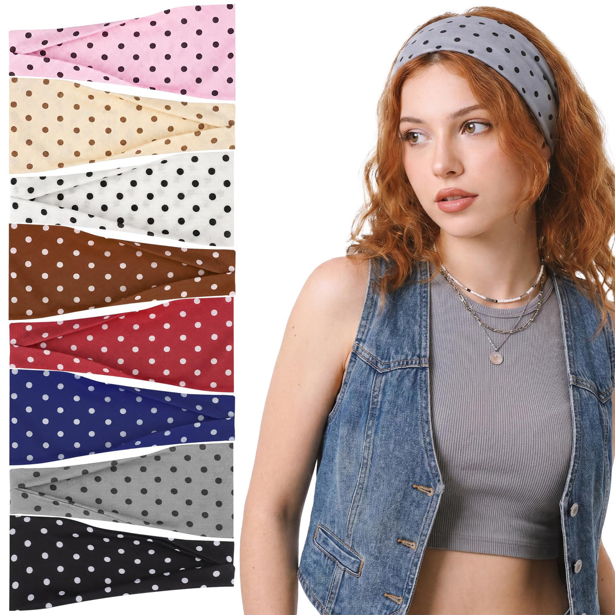 obeoby 8 Pack Polka Dot Headbands in various colours
