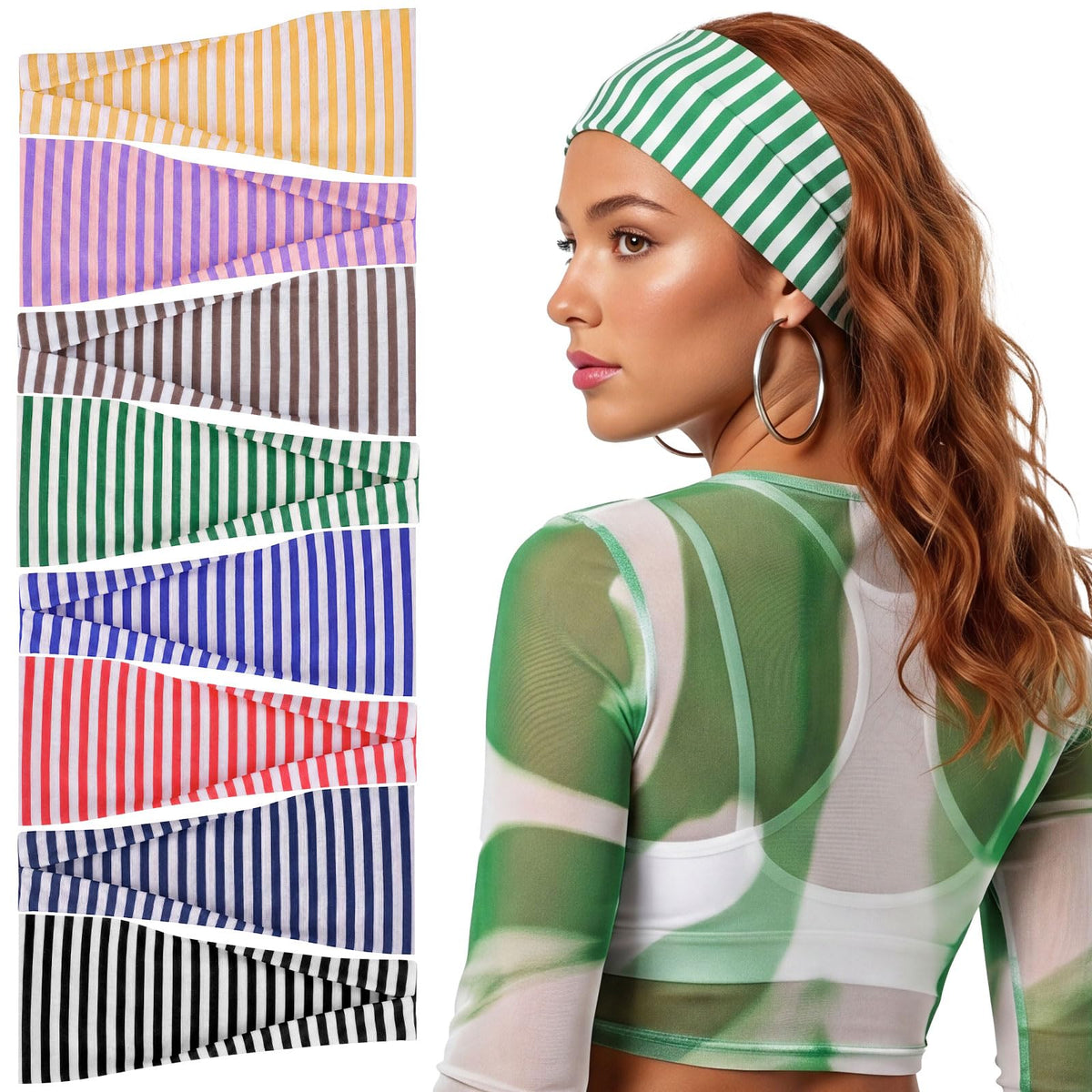 obeoby 8 pack striped headbands in various colours