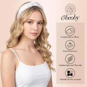obeoby Floral Knotted Headband displayed in gift box packaging