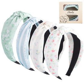obeoby Floral Knotted Headbands 4 Pack in green floral design