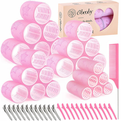 obeoby Hair Rollers Set 24 pieces pink star front view