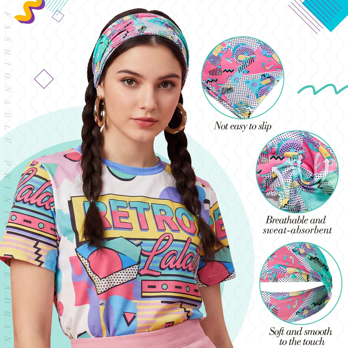 obeoby headbands stacked showing various 80s designs