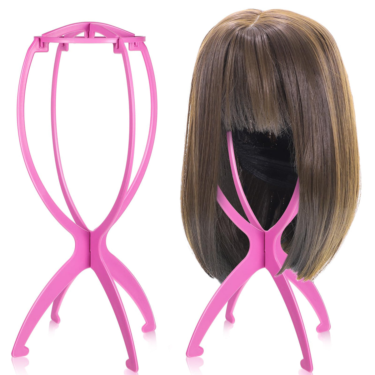 obeoby Pink Wig Stand front view, 13.8 inches