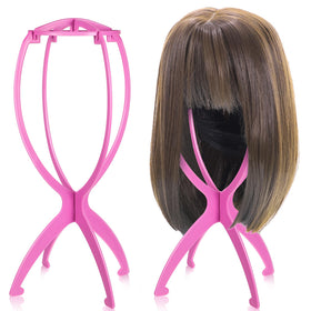 obeoby Pink Wig Stand front view, 13.8 inches