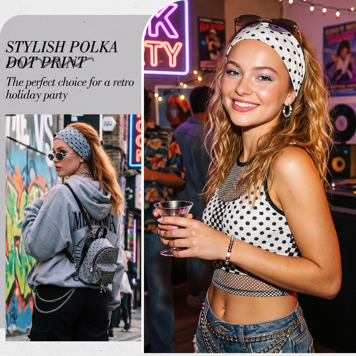 obeoby Polka Dot Headband worn by a model outdoors