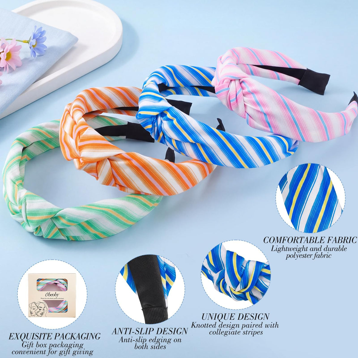 obeoby Stripe Headband worn by model in casual outfit