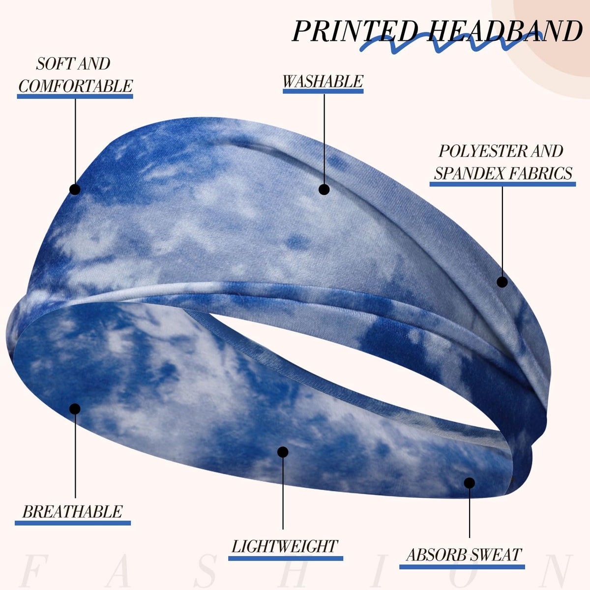obeoby Tie Dye Headband laid flat showcasing its elastic stretch