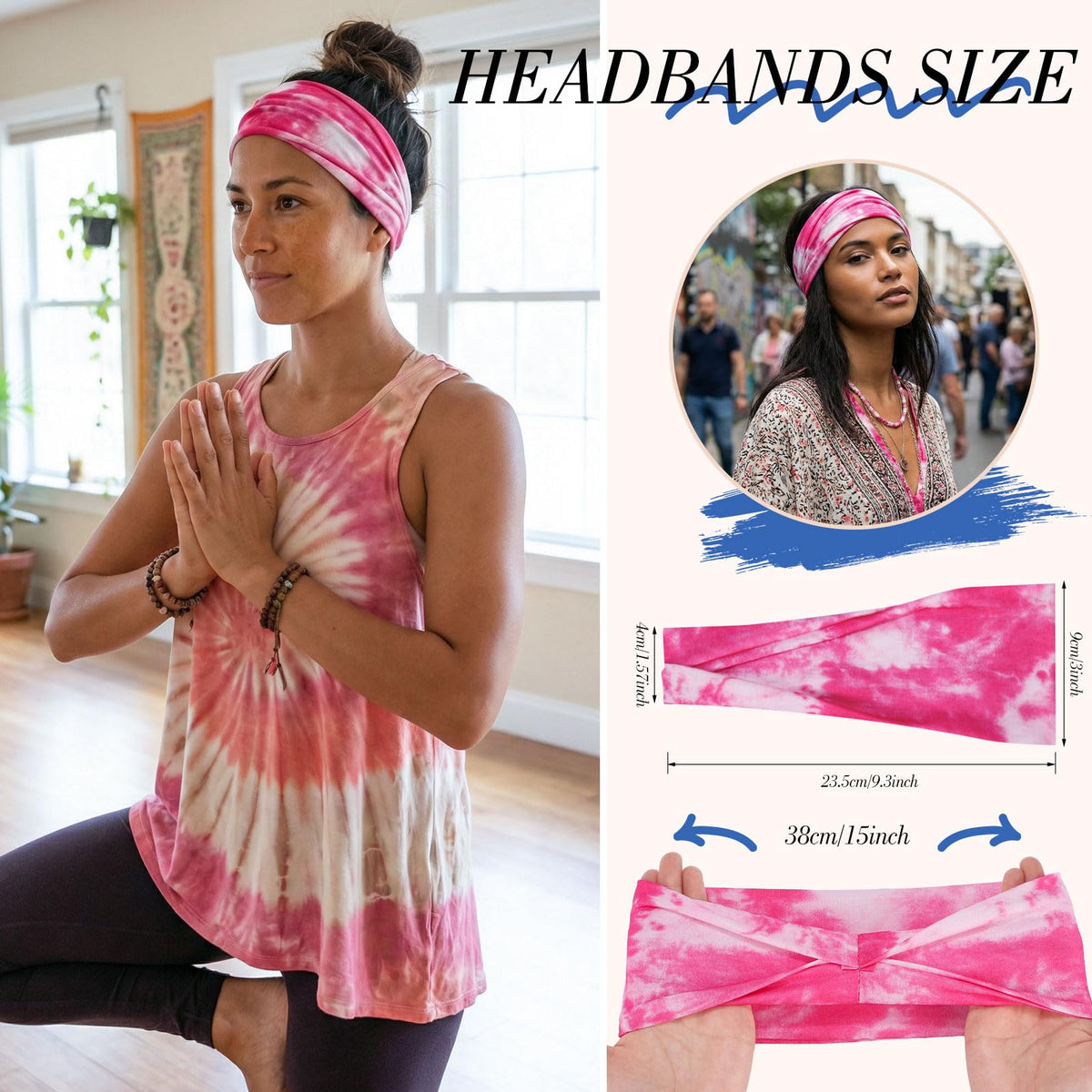 obeoby Tie Dye Headbands showing vibrant colours and patterns