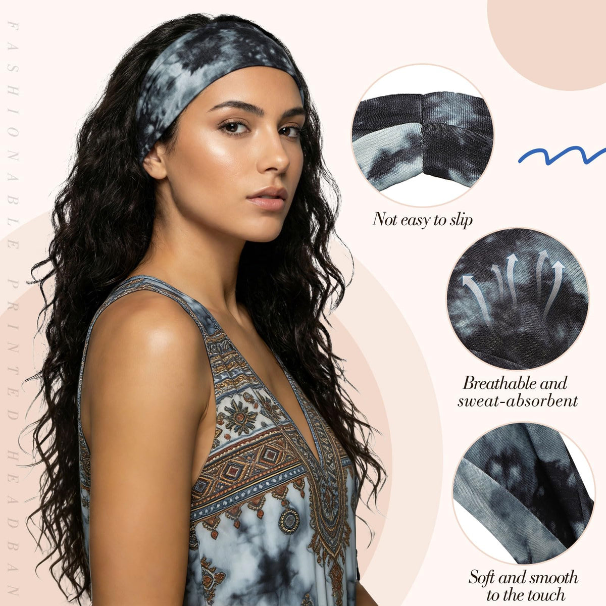 obeoby Tie Dye Headbands worn by model with long hair