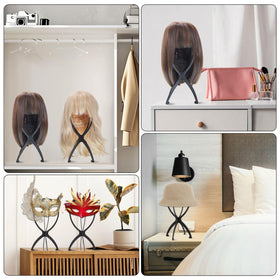 obeoby wig stand black model in home setting