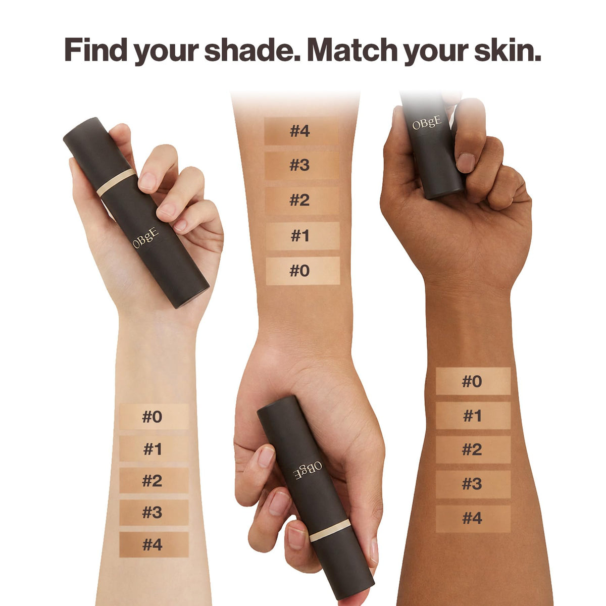 OBgE Natural Foundation Stick #4 Tan texture on hand