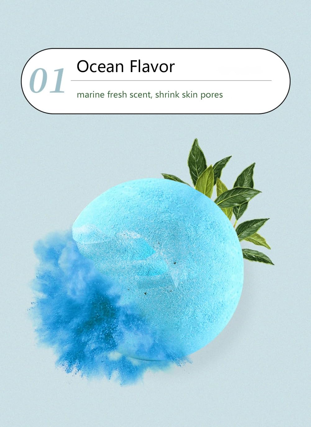Ocean scented bath bomb displayed with flowers