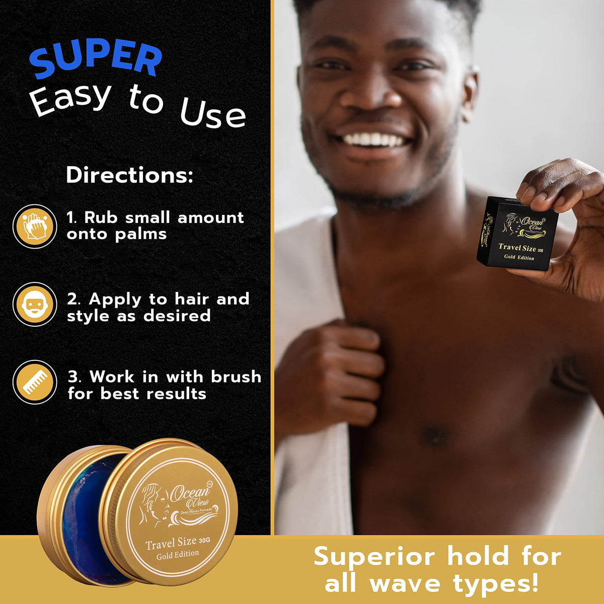 OCEAN VIEW DEEP WAVES POMADE Gold Edition applied to hair