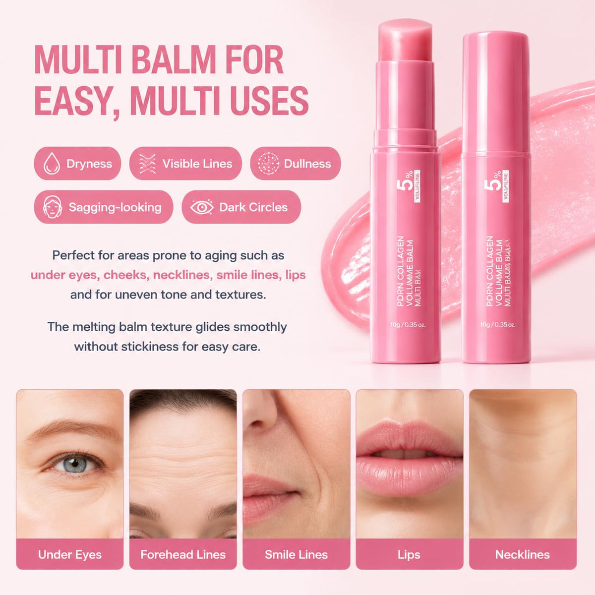 Océane PDRN Pink Collagen Multi Balm Stick with ingredients list