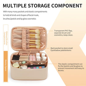 OCHEAL Beige Makeup Bag side view with zippers