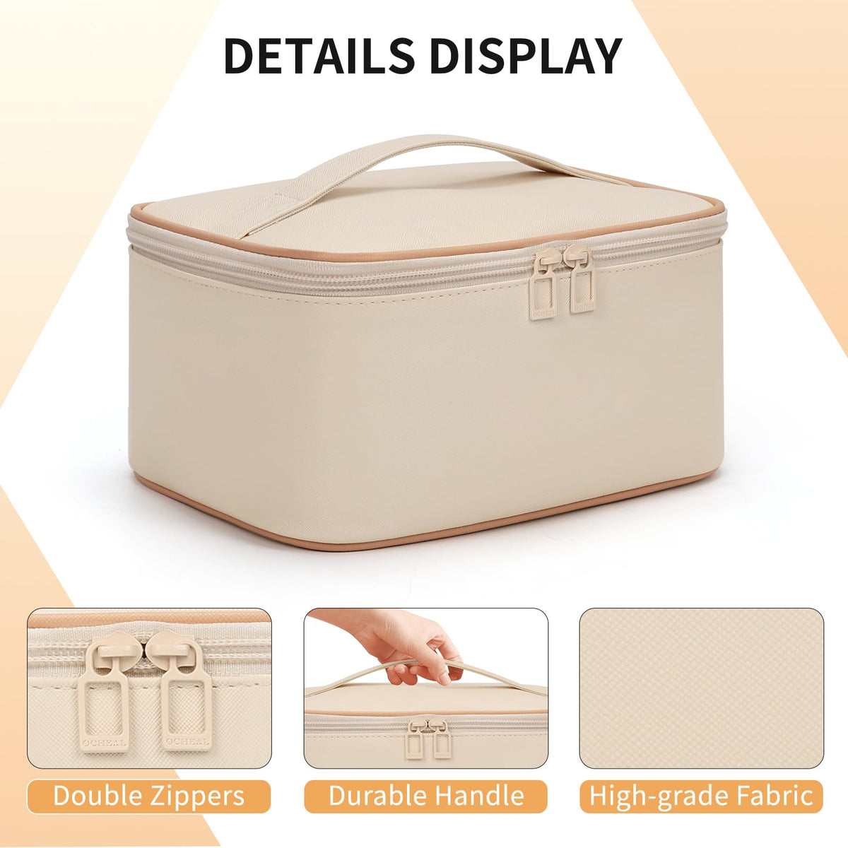 OCHEAL Beige Makeup Bag with brushes compartment