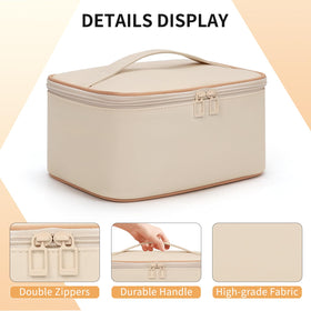 OCHEAL Beige Makeup Bag with brushes compartment