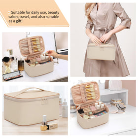 OCHEAL Beige Makeup Bag with travel accessories