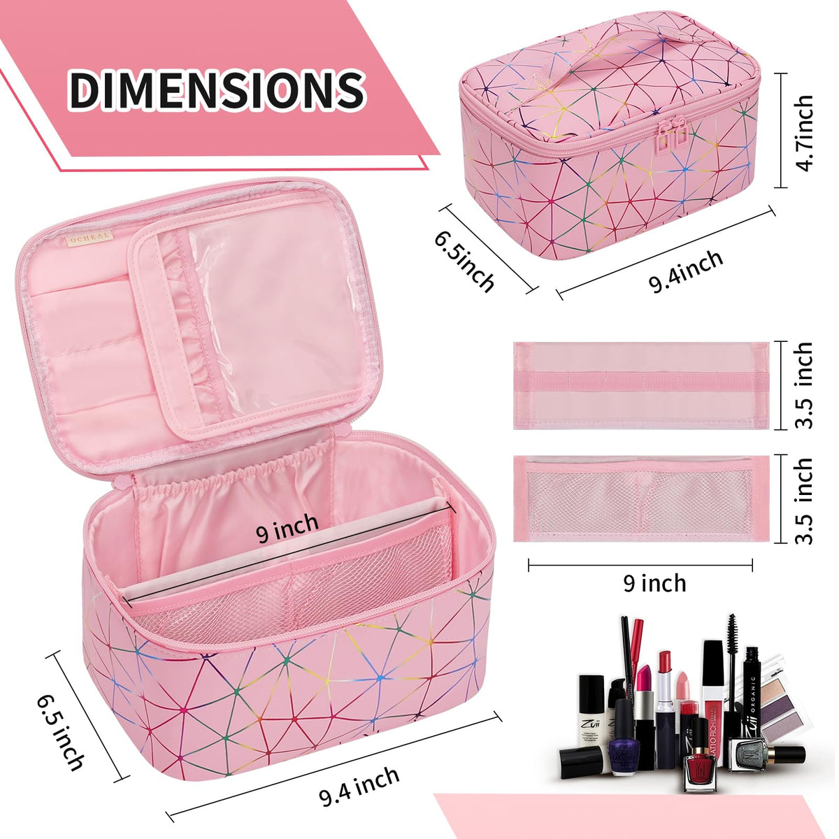 OCHEAL Makeup Bag back view with additional pocket