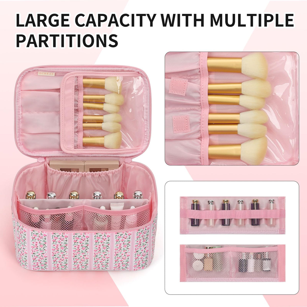 OCHEAL Makeup Bag back view with additional pocket