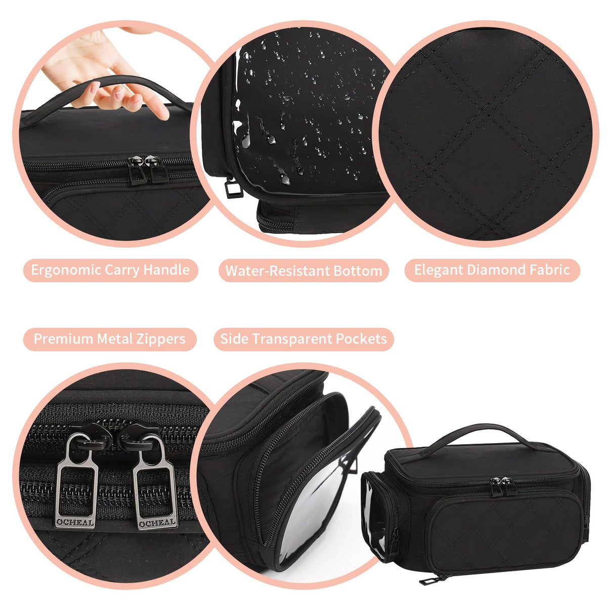 OCHEAL Makeup Bag back view with handle