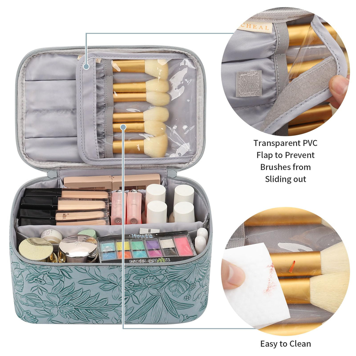OCHEAL Makeup Bag back view with pocket