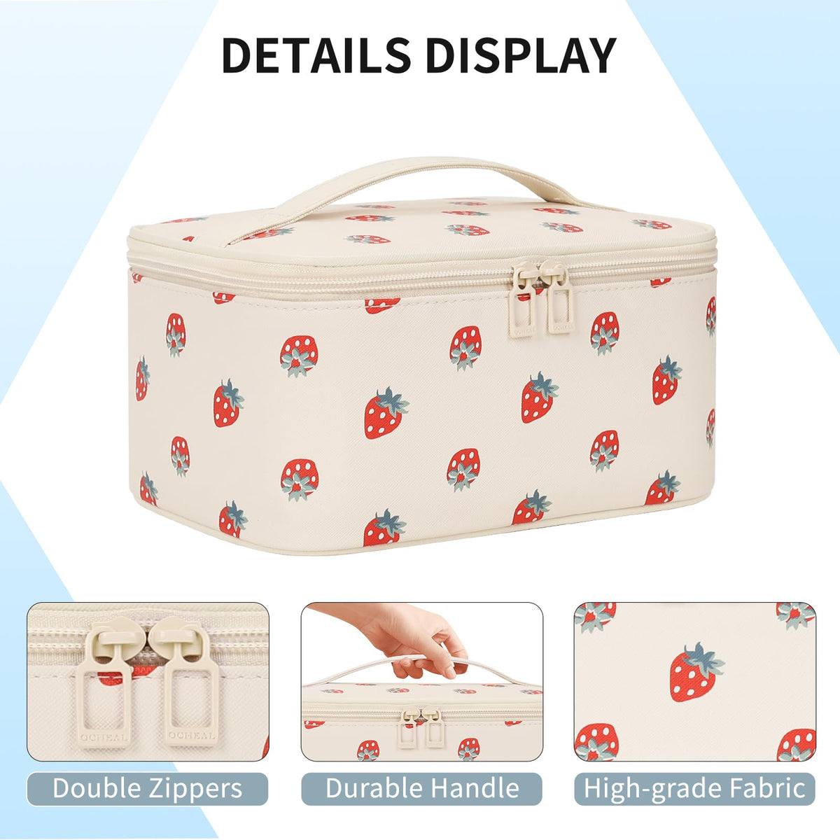 OCHEAL Makeup Bag back view with pocket